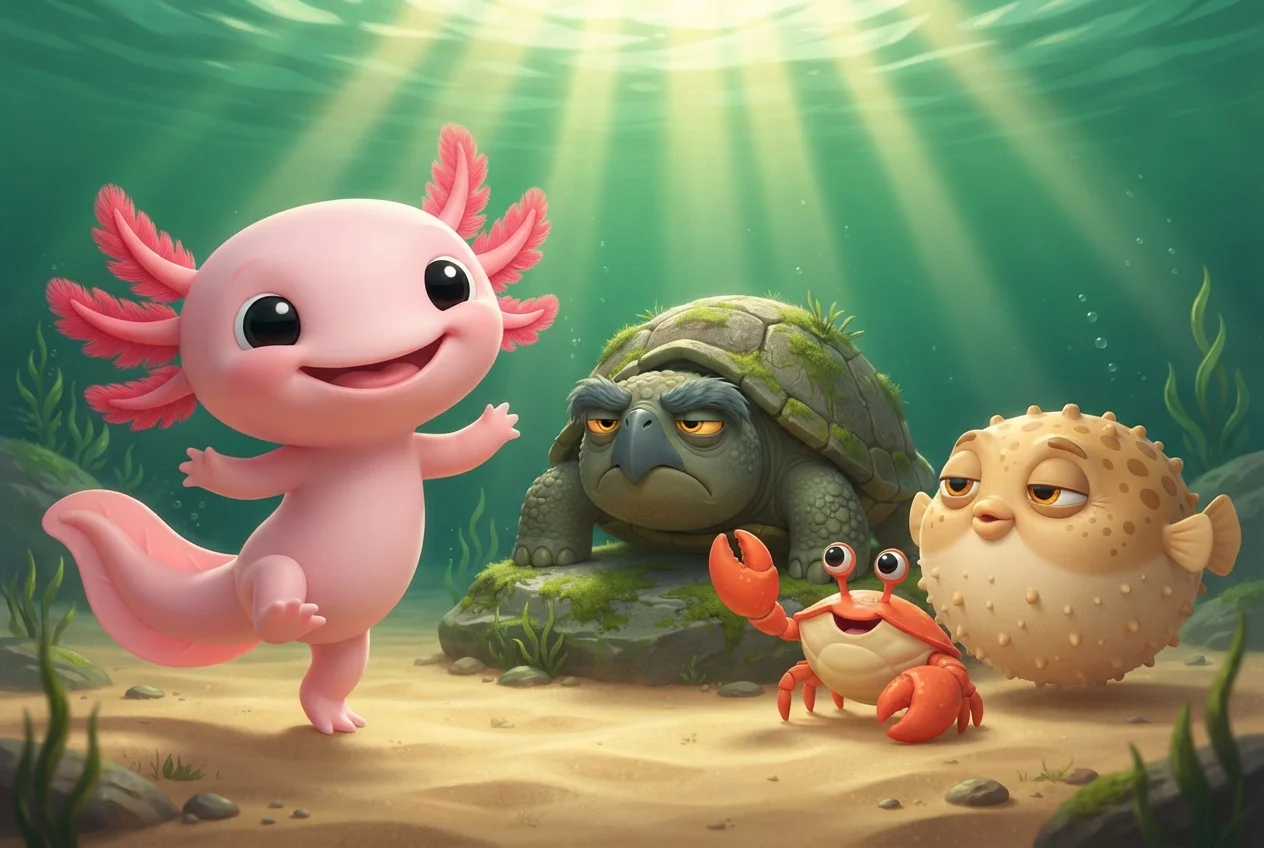 The Axolotl and the Grumpiest Turtle