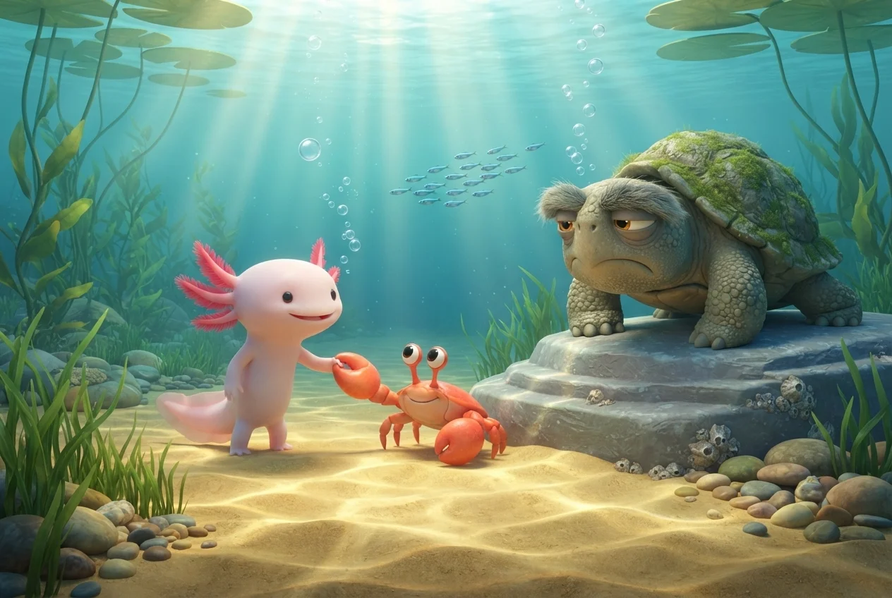 The Axolotl and the Grumpiest Turtle – Picture 1